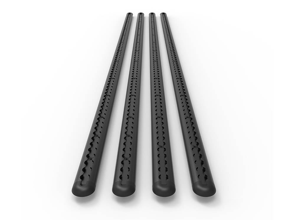 Full length view of black Sprinter Van Bed Bracket L-Track Kits for 144"