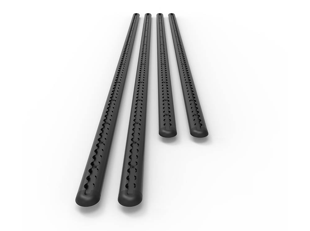 Full length view of Sprinter Van Bed Bracket L-Track Kits for 170" vans in black