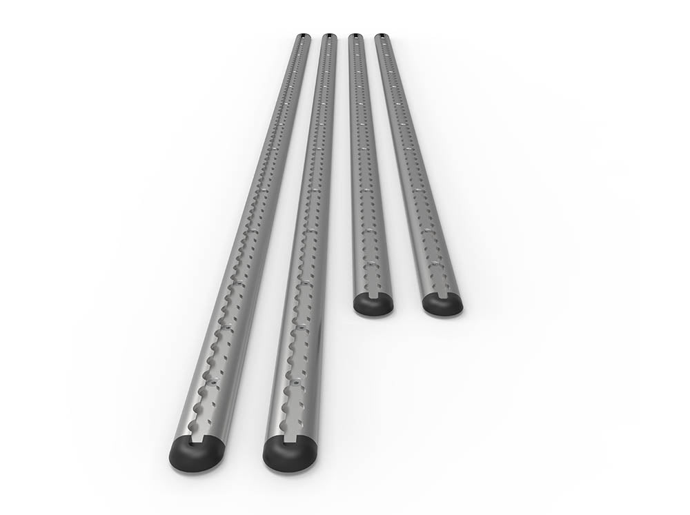 Full length view of Sprinter Van Bed Bracket L-Track Kits for 170" in silver