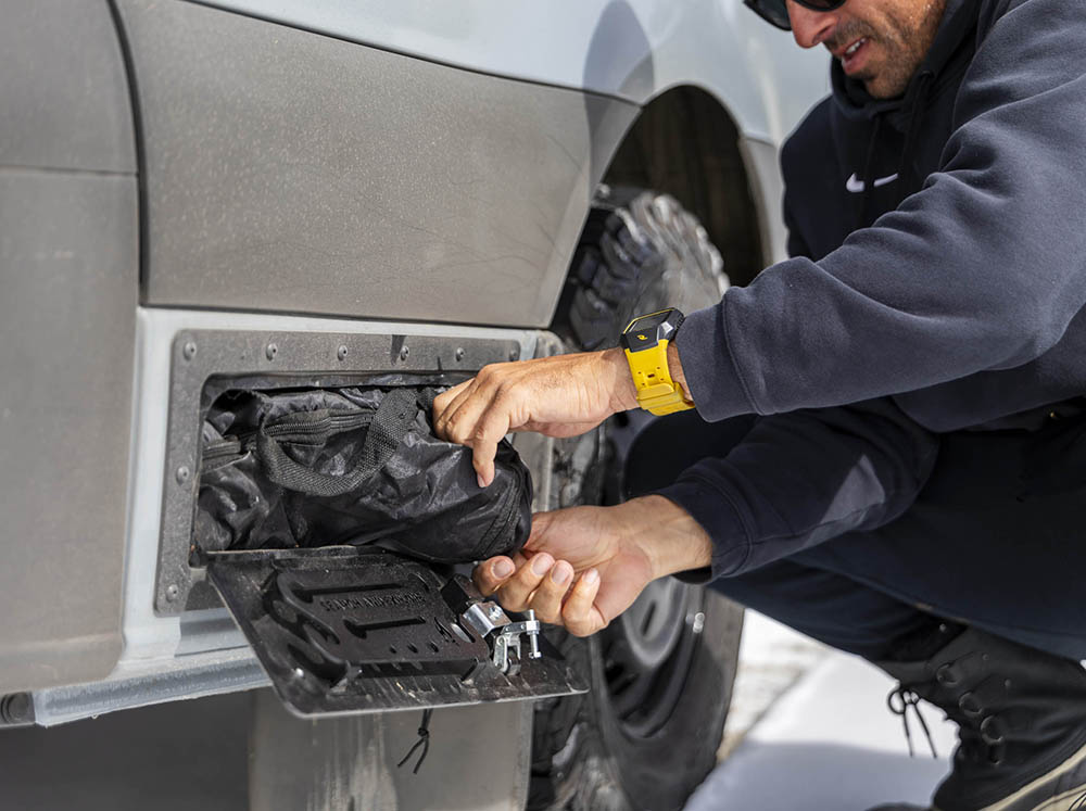 Easy storage with the Mercedes Benz Sprinter Van Rocker Locker for adventure vans