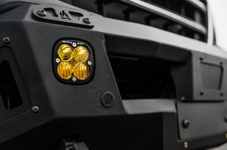Detail shot of Transit Core Front Bumper with Baja Pod Lights installed