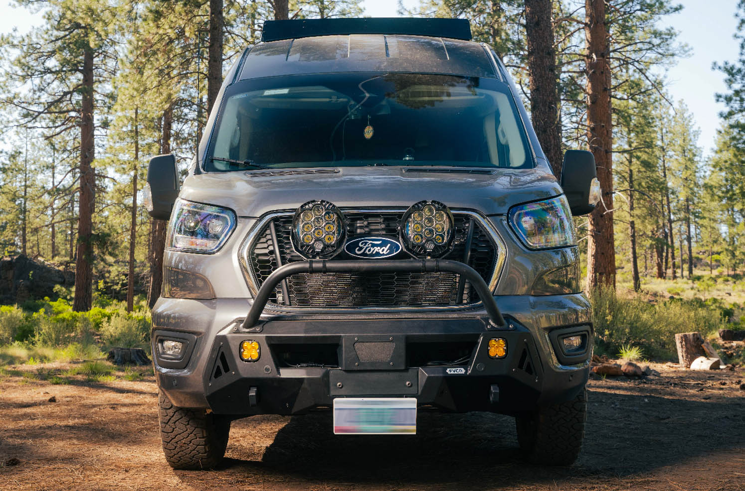 Transit Core Front Bumper with LED Pod Lights turned on