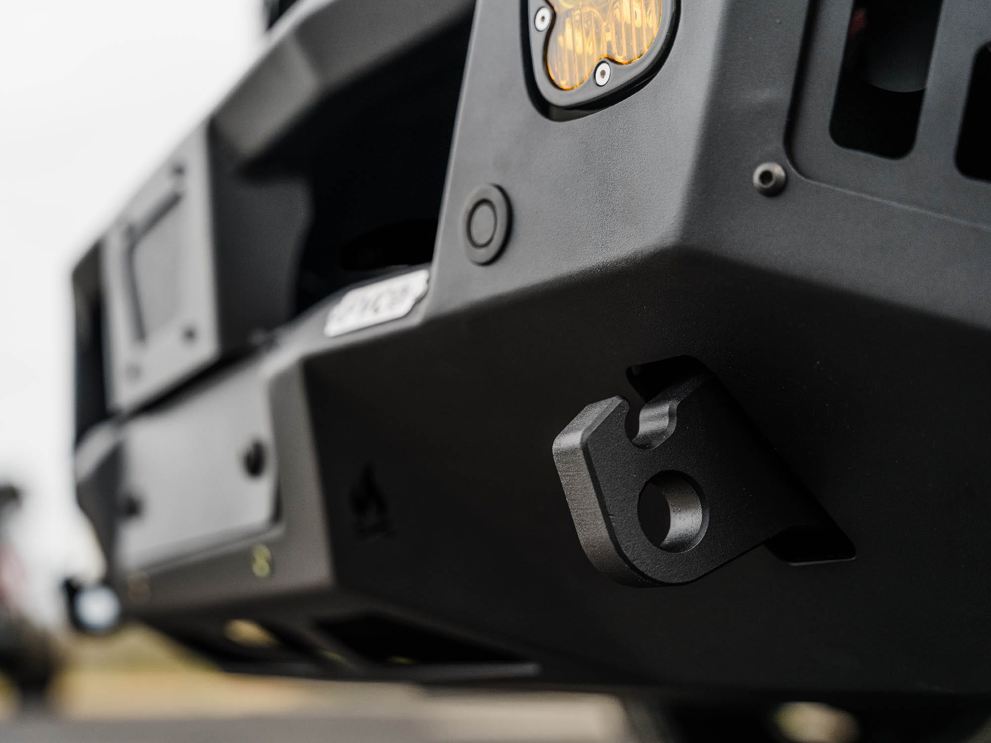 Detail shot of tow hooks on the Transit Core Front Bumper