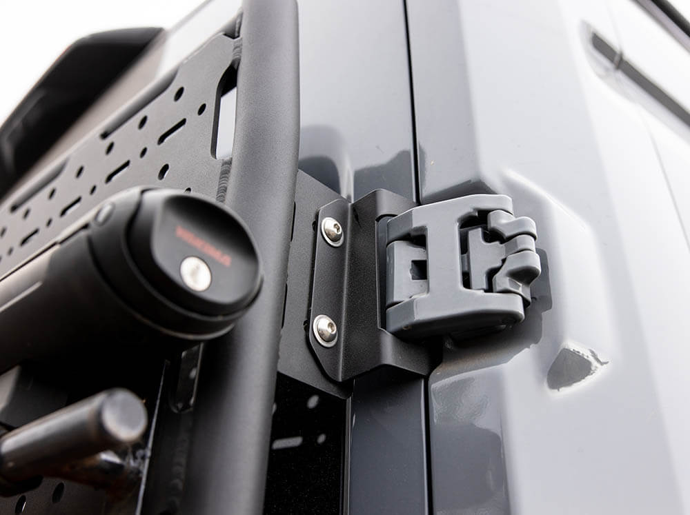 Close up of installed rear door platform on Transit van