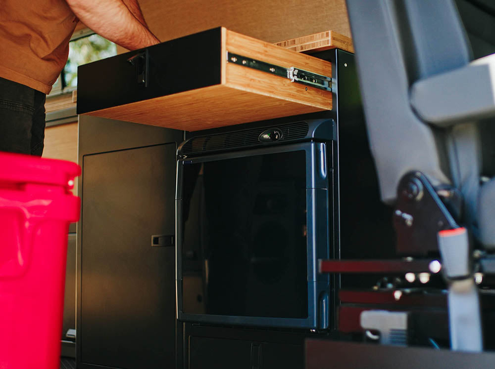 Drawer with soft close slides on 41 inch galley