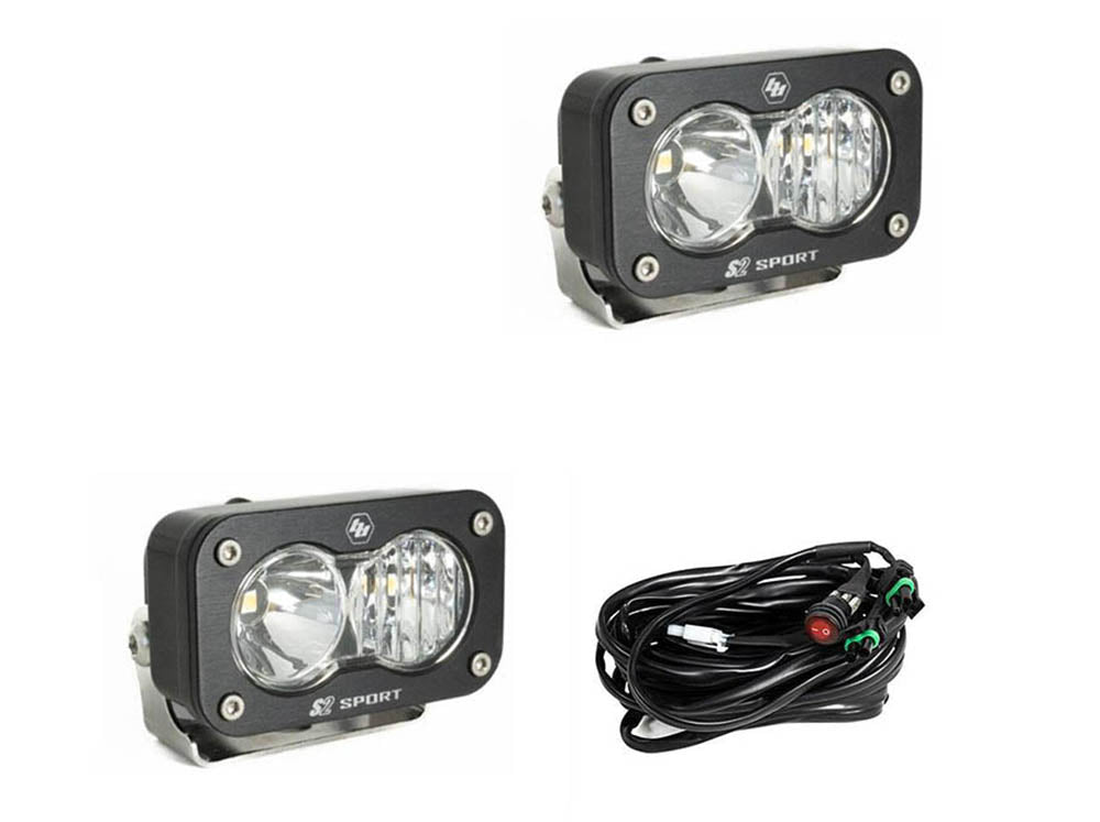 Baja Designs S2 Sport LED light pod pair with clear lens in driving/combo pattern