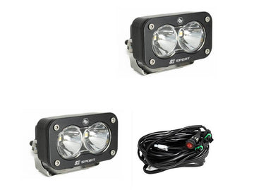 Baja Designs S2 Sport LED light pod pair with clear lens in spot pattern
