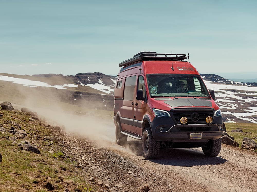 Sprinter 144 high roof camper van with FVC Safari Roof Rack