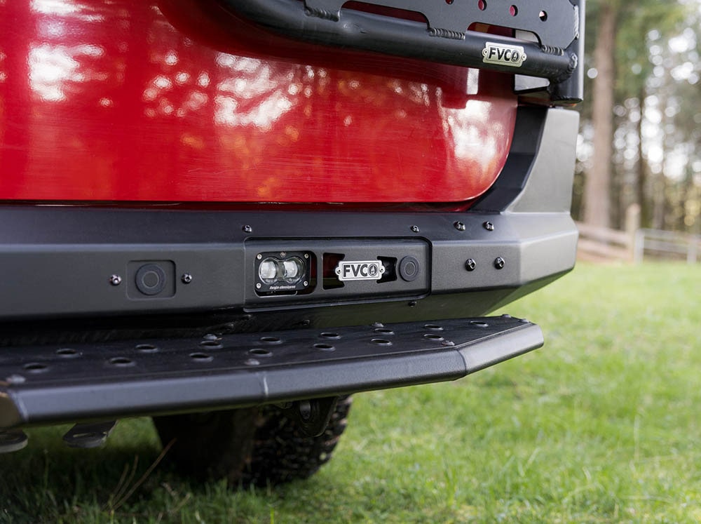 Reverse lights from Baja Designs installed on Sprinter van rear bumper