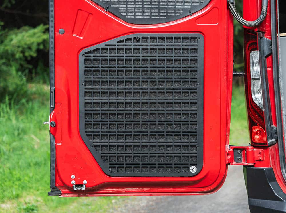 Lower molle panel with black plastic backer for lower door of Mercedes Sprinter vans