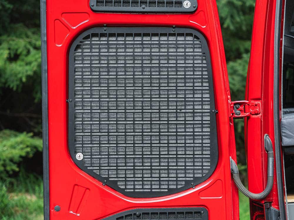 Molle panel for rear window area of sprinter vans