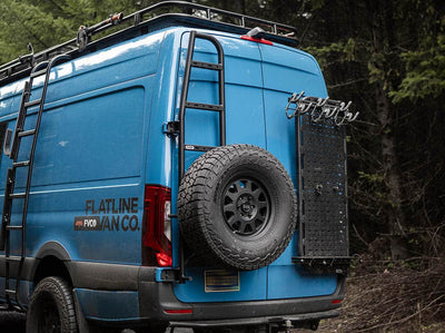 Tire Carrier and Ladder Combo on Sprinter 170 adventure van