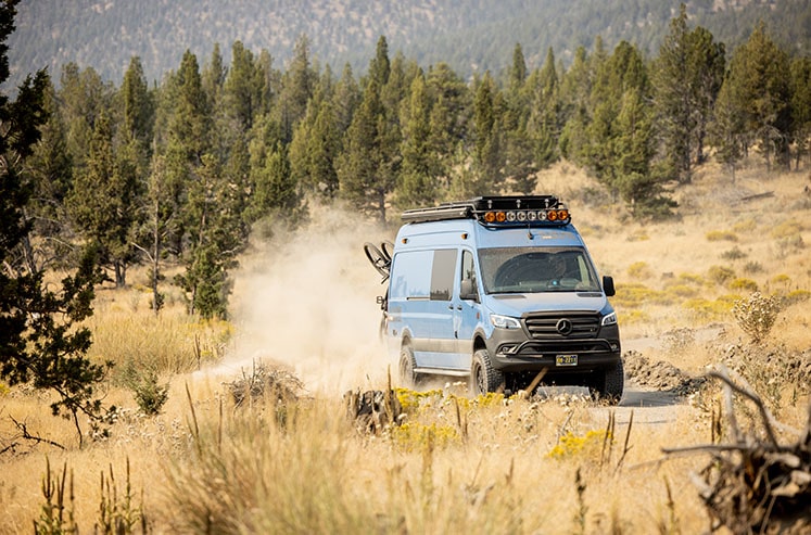 Blue Sprinter Van Driving