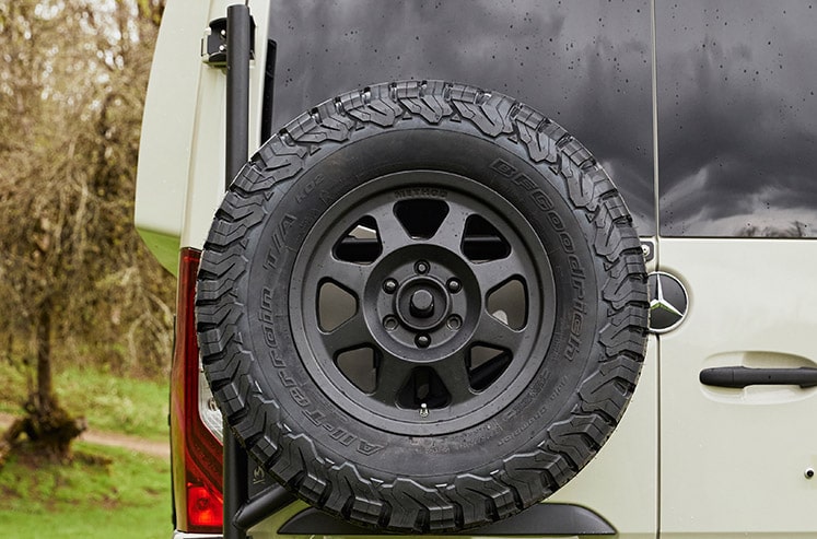 Sprinter Rear Tire Carrier - on Winnebago Revel