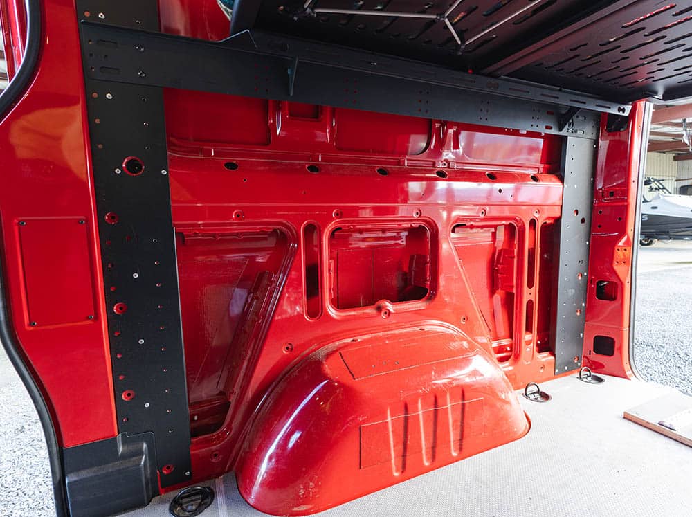Sprinter van bed brackets showing precise fit