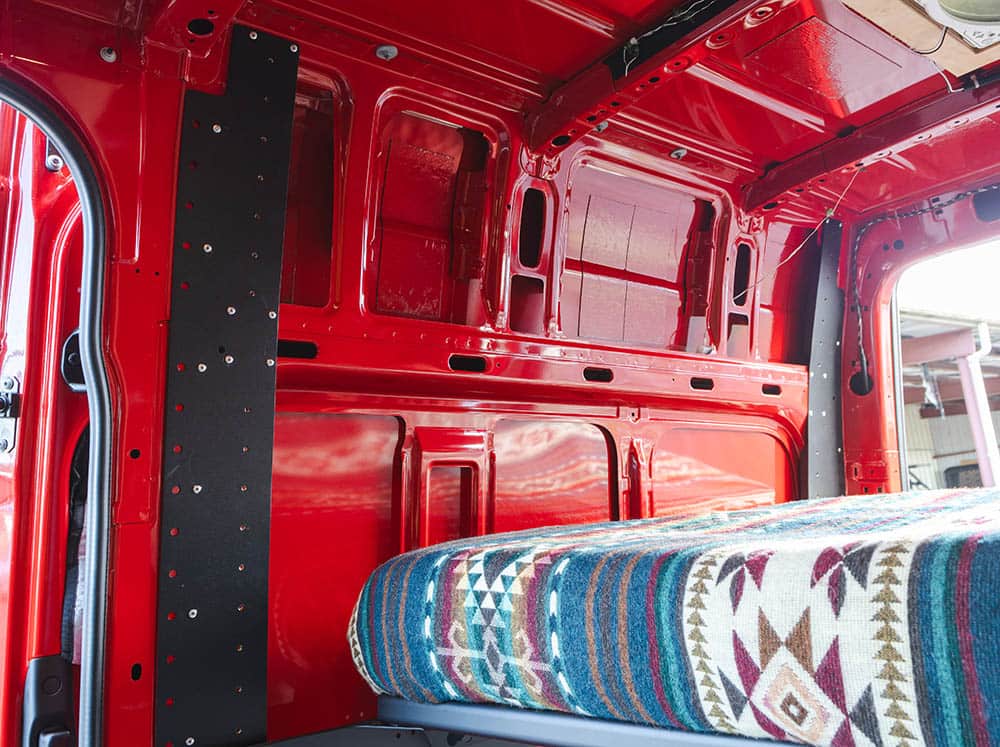 Interior of van with Mercedes Sprinter Van Bed Brackets installed