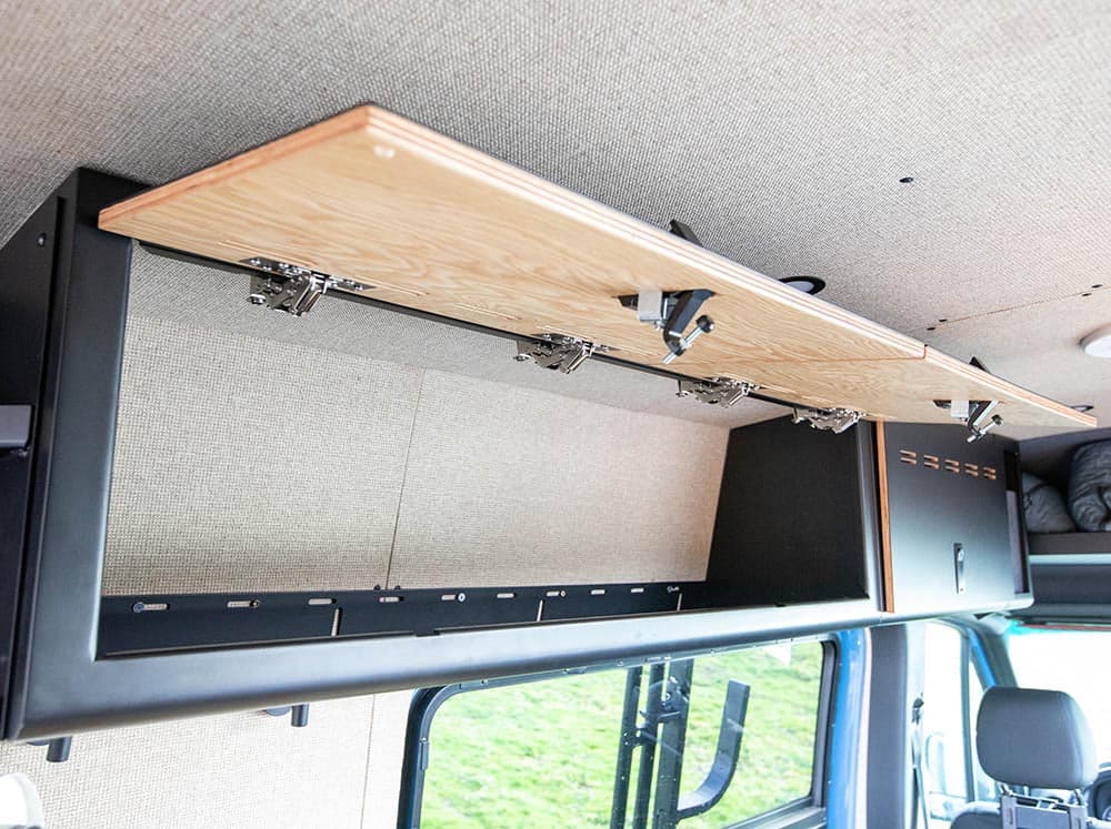 Sprinter van kitchen cabinets both doors open