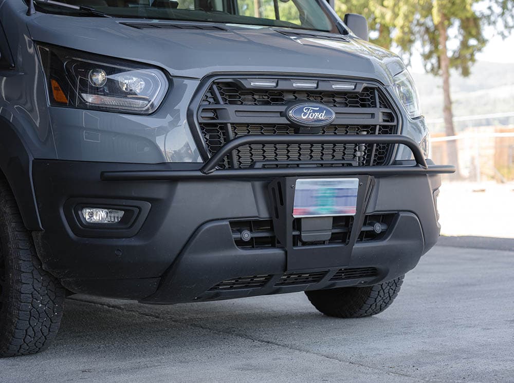 Transit Trail nudge bar with license plate installed