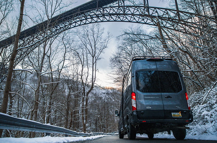 Ford Transit Roof Rack under bridge
