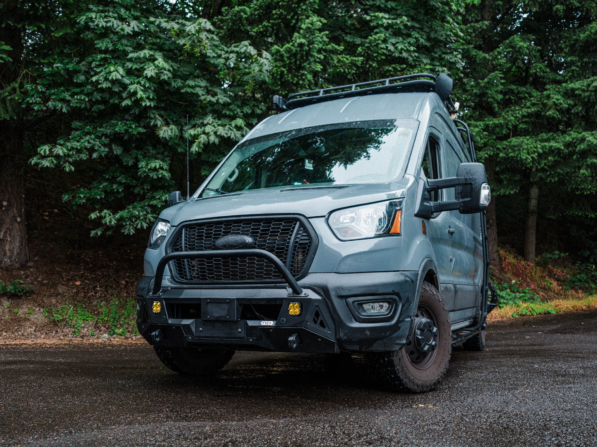 Ford Transit Core Front Bumper with bull bar installed on Transit adventure van