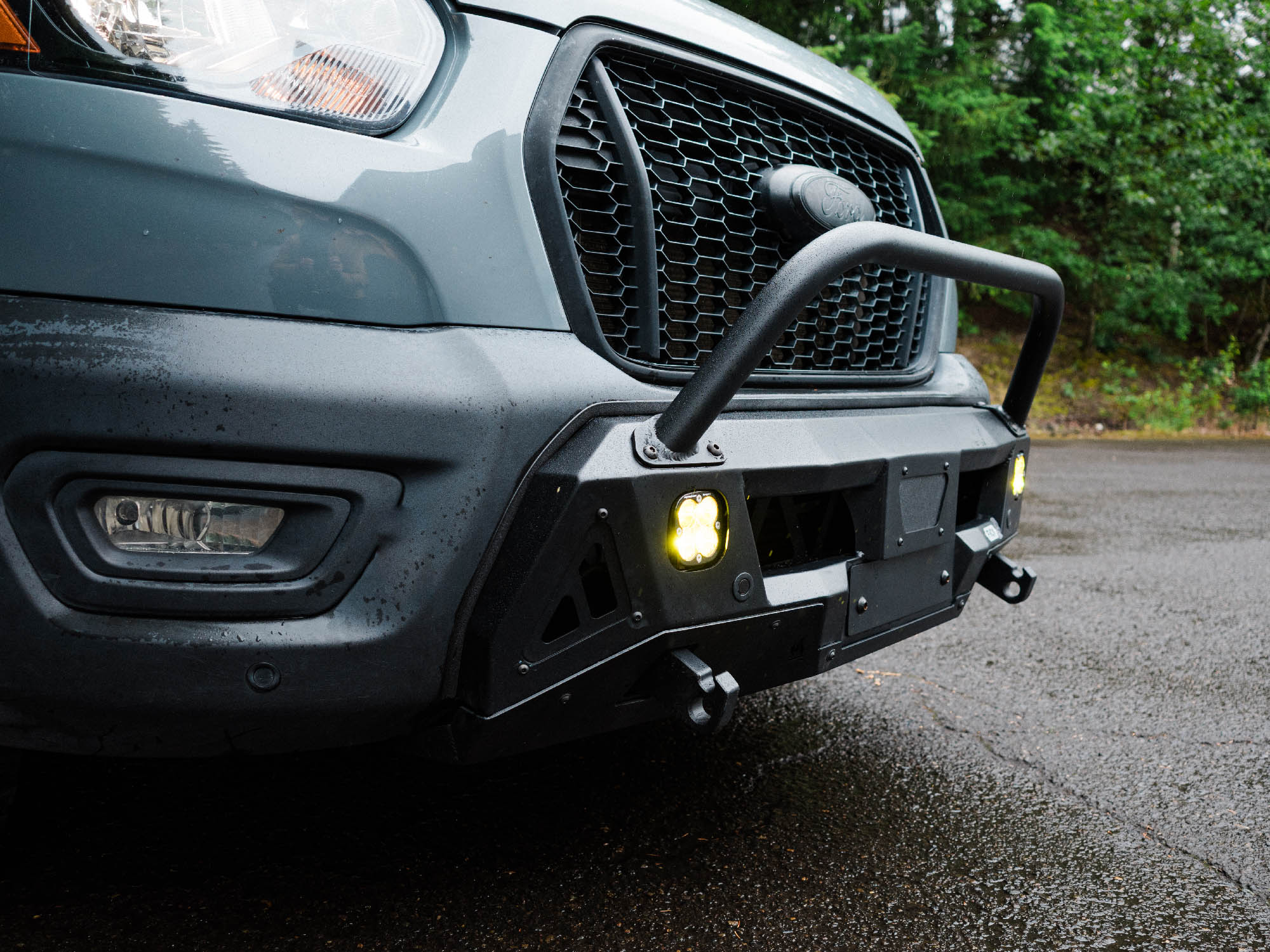 Transit Core Front Bumper with Bull Bar, skid plate, place for winch, offroad lights, works with factory sensors