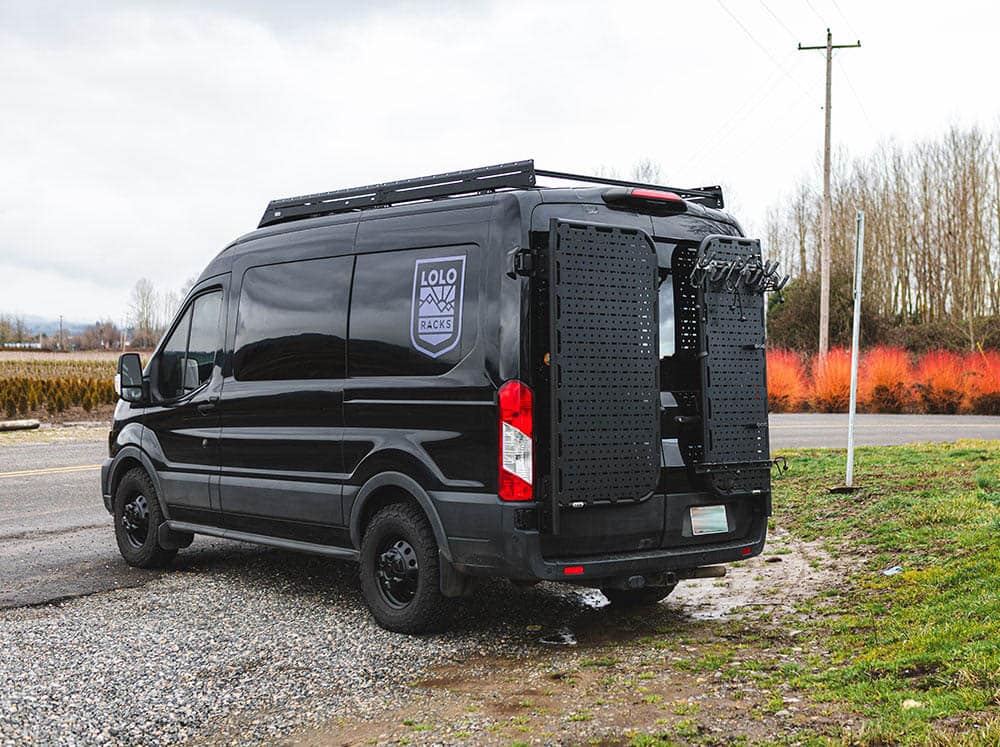 Transit Driver Side Rear Door Platform on Black Van