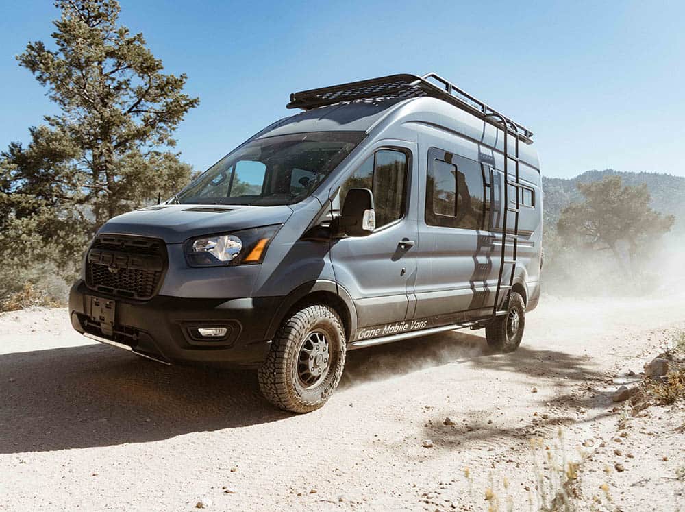 Transit adventure van with Safari Roof Rack on the trails