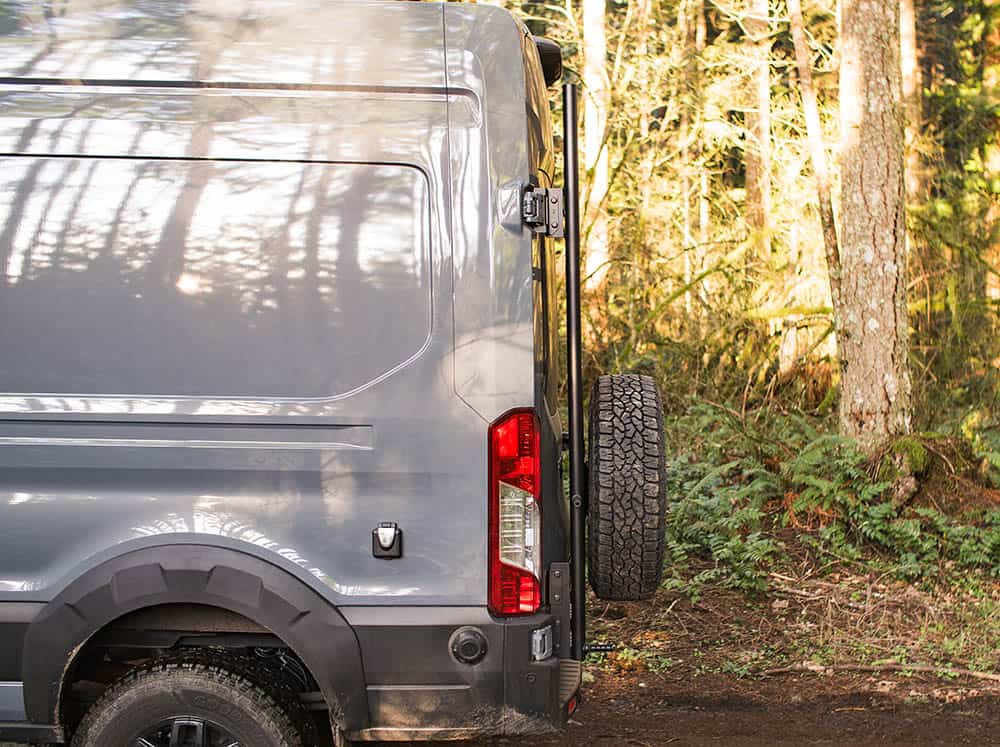 Side view of Rear Ladder + Tire Carrier  on Ford Transit van