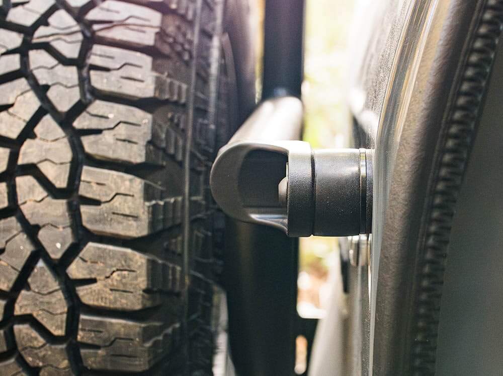 Dual silicone shock absorber on Transit Van Rear Ladder + Tire Carrier