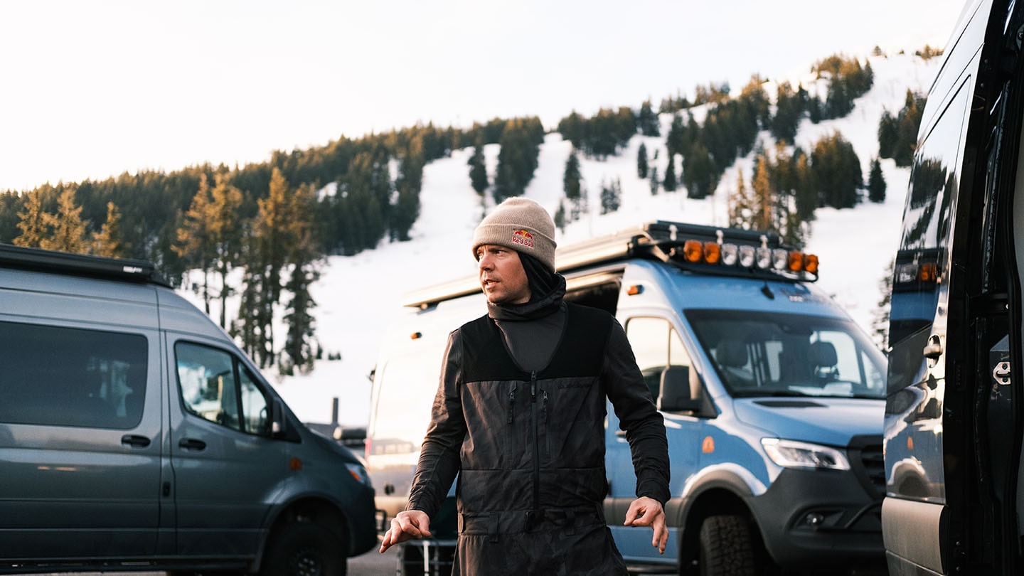 Travis Rice Pro Snowboarder with Sprinter Vans