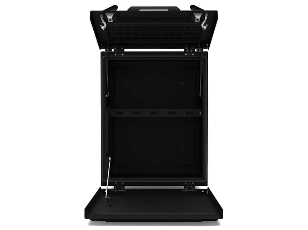 Adventure van rear storage box with shelf
