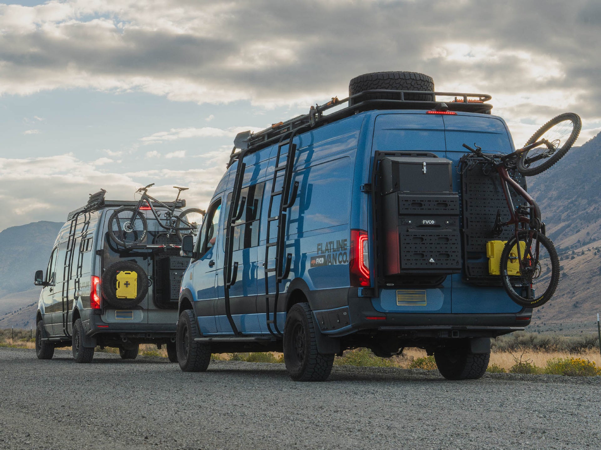 Two Sprinter vans with Rear Door Platforms installed for convenient and accessible exterior storage capabilities