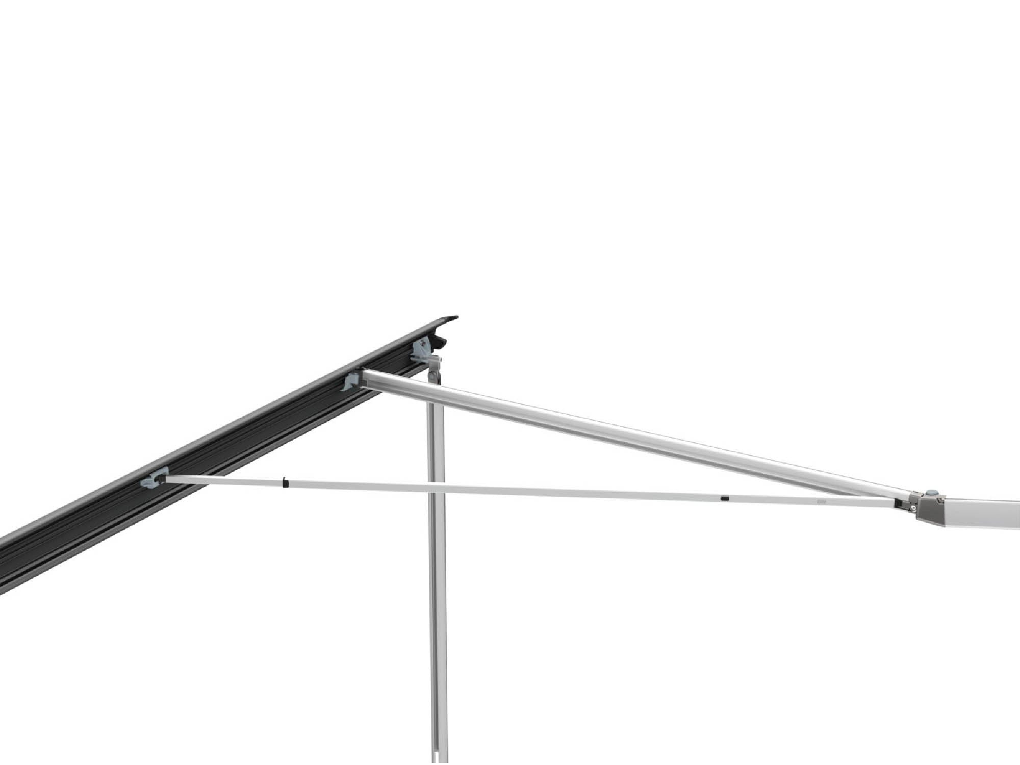 Modeled view from above, showing where the Fiamma F80s Rafter Arms are installed
