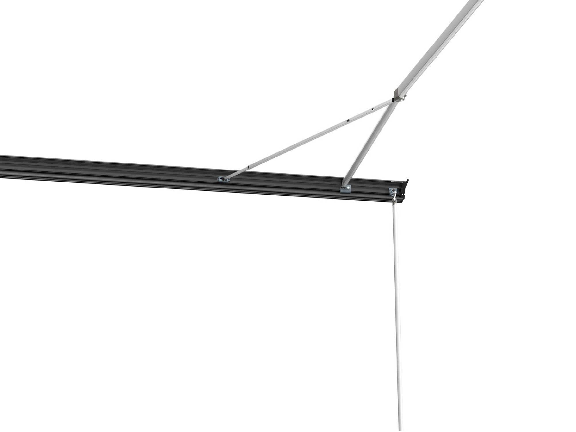 Modeled view from below, showing where the Fiamma F80s Rafter Arms are installed