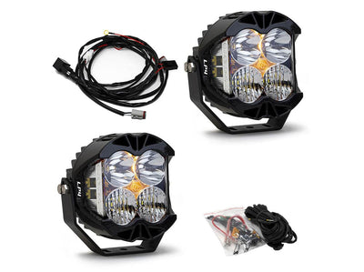 Baja Designs LP4 pair with harness and wiring. Clear lens, driving/combo light pattern.