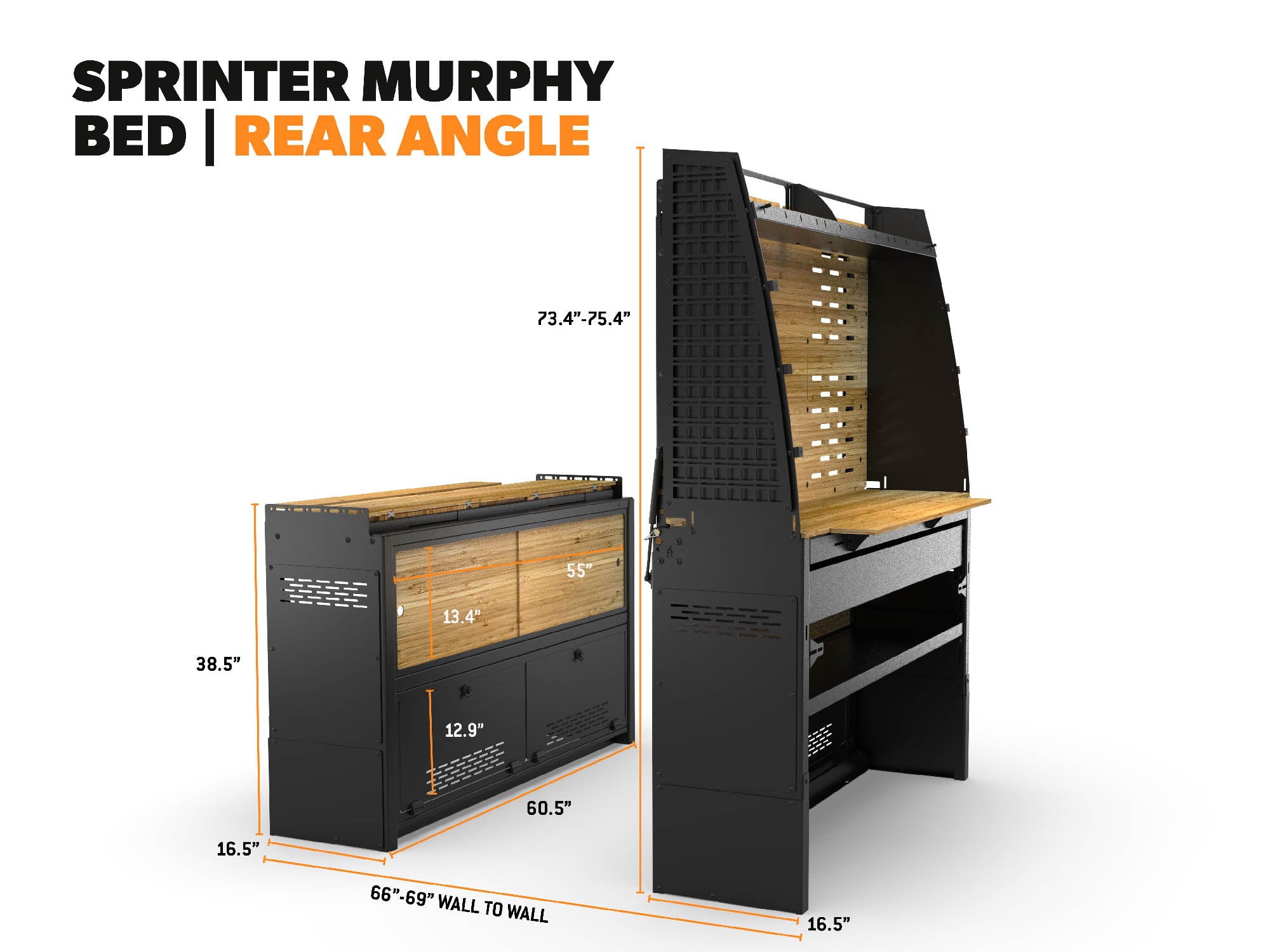 Second page of dimensional graphics of the Sprinter Van Murphy Bed 