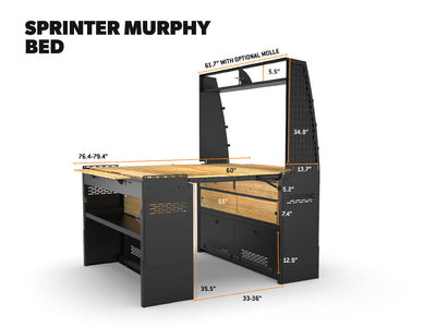 Dimensional graphics of the Sprinter Van Murphy Bed 