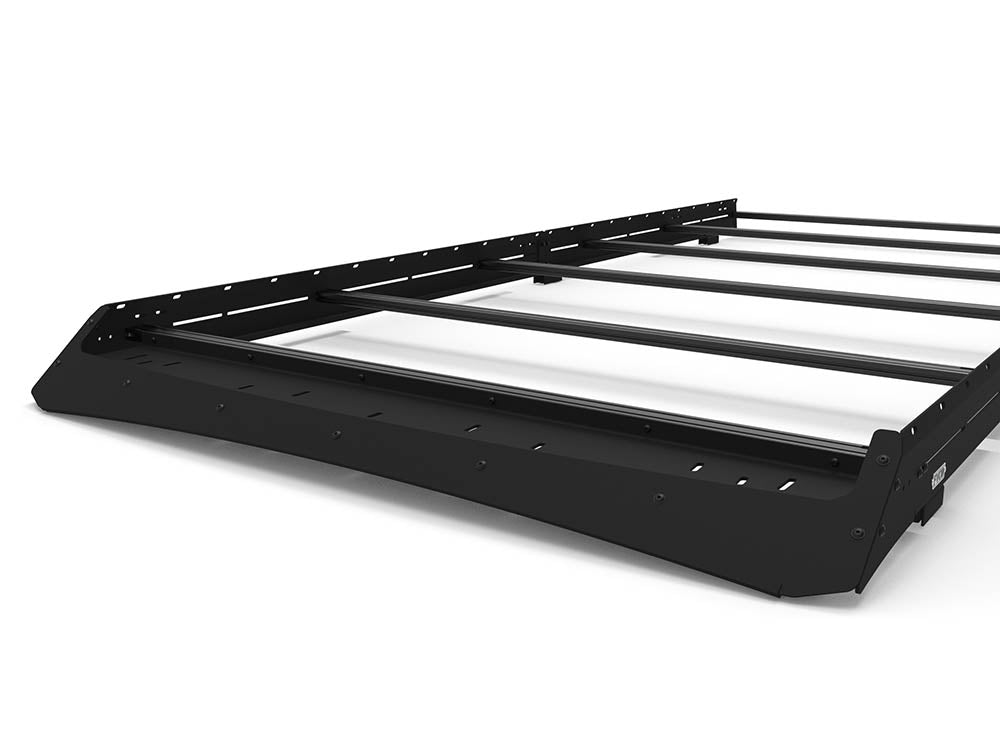 Front view of Ram Promaster 136" Roof Rack with light bar compatible fairing