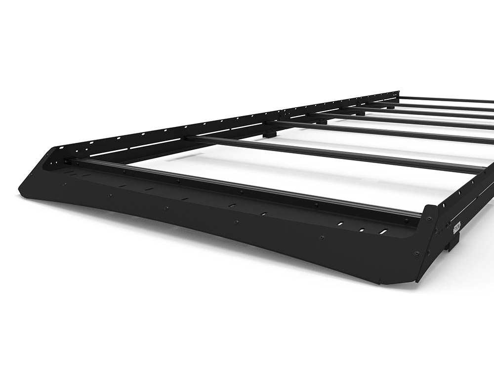 Front view of Ram Promaster 159" High Roof Extended Roof Rack with light bar compatible fairing