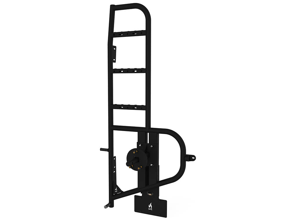 Angled view of Ram Promaster Rear Door Ladder and Tire Carrier