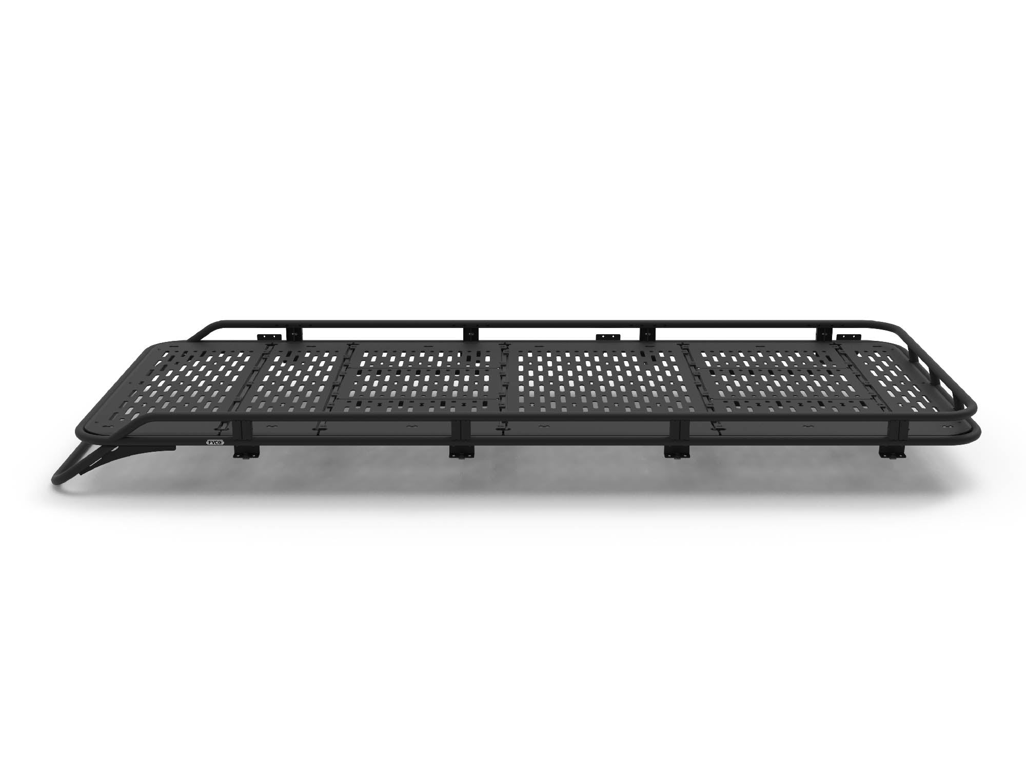 Side view of Sprinter Safari Roof Rack with drop front bart, sized for 144" vans
