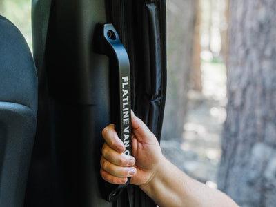 Person using Sprinter Slider Door Grab Handle to easily step into van