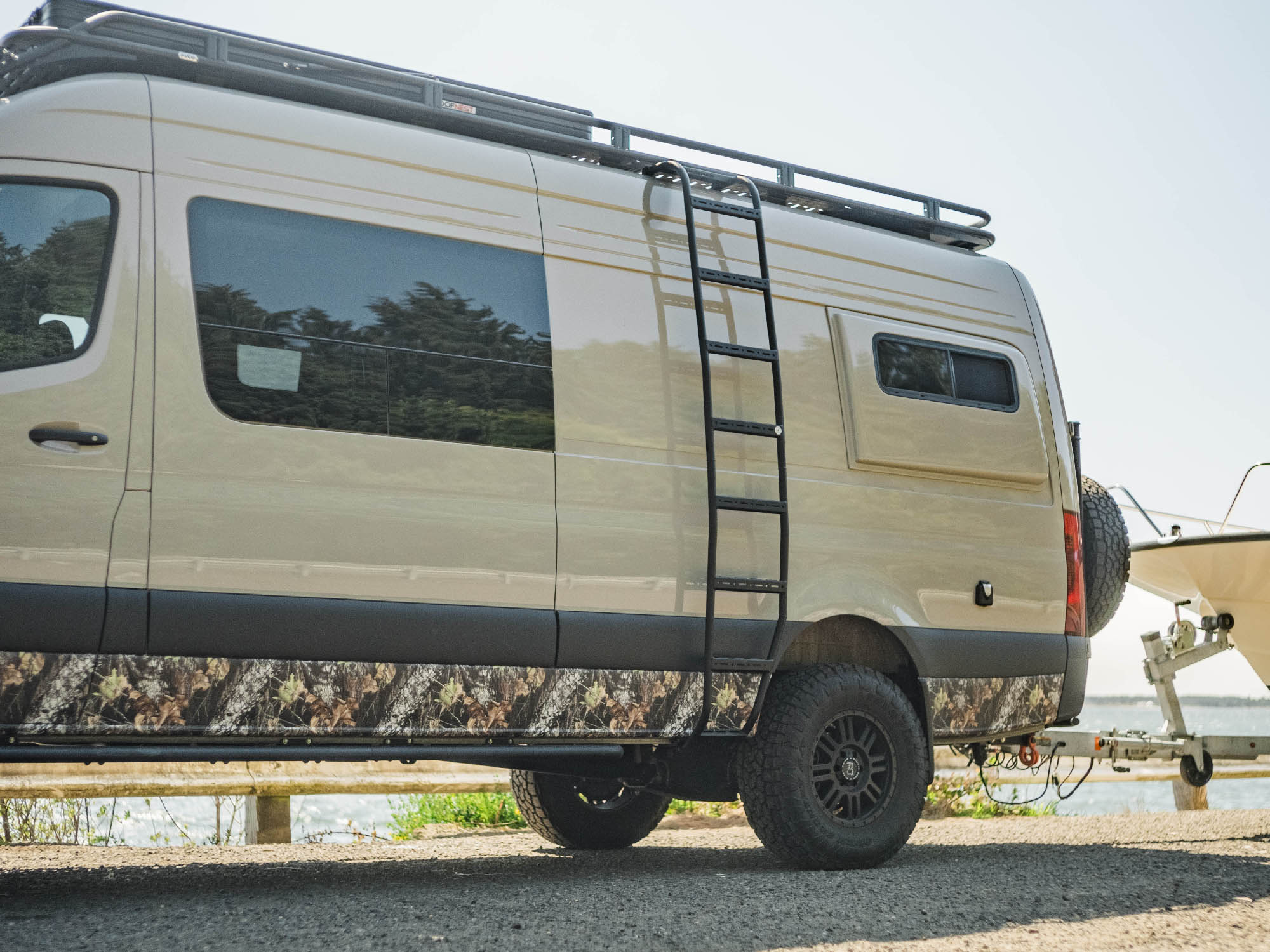 Flatline Van Co. Sprinter Apex Side Ladder installed on Sprinter camper van