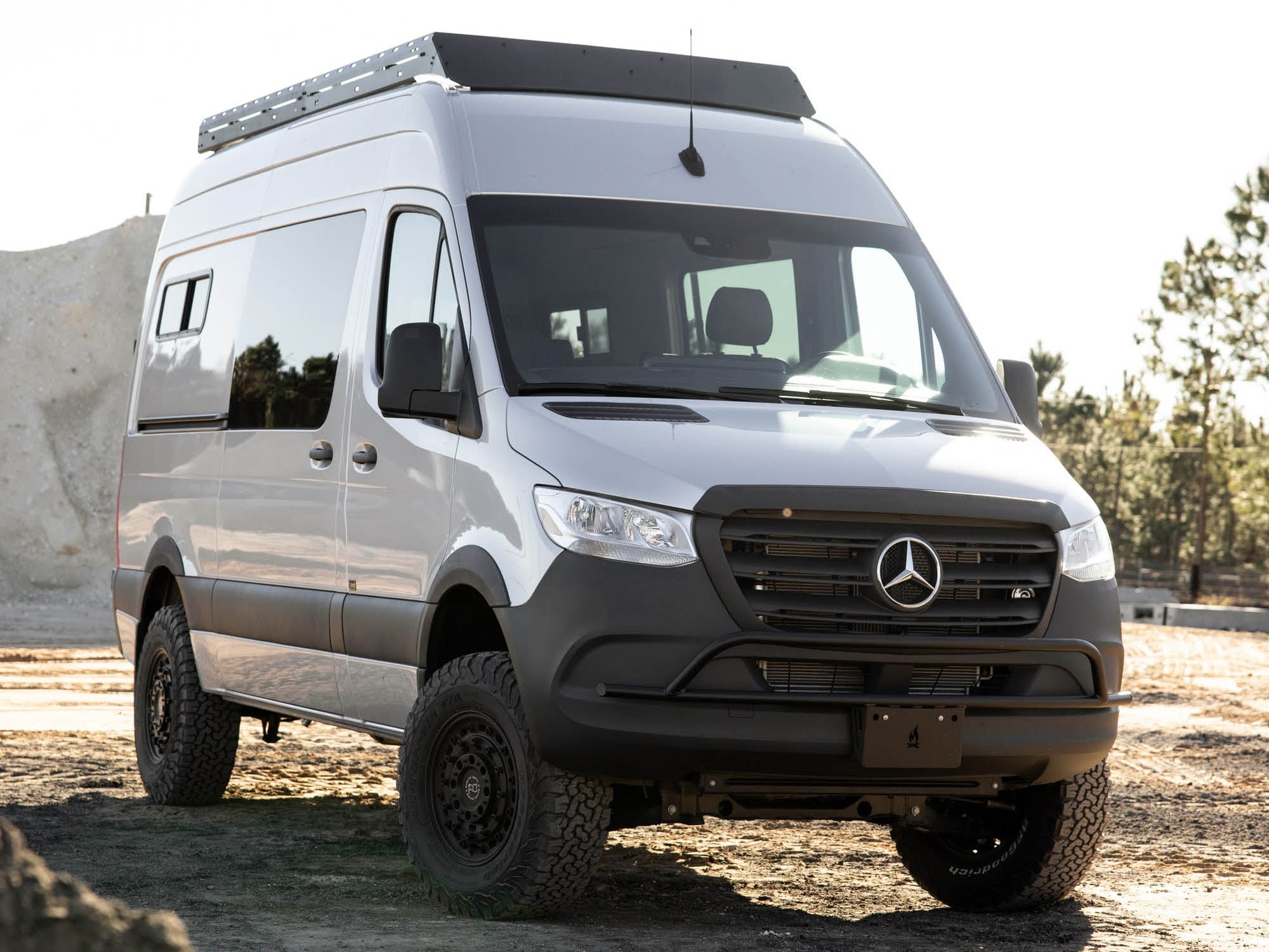 Sprinter van nudge bar for adventure vans with light mount and license plate holder