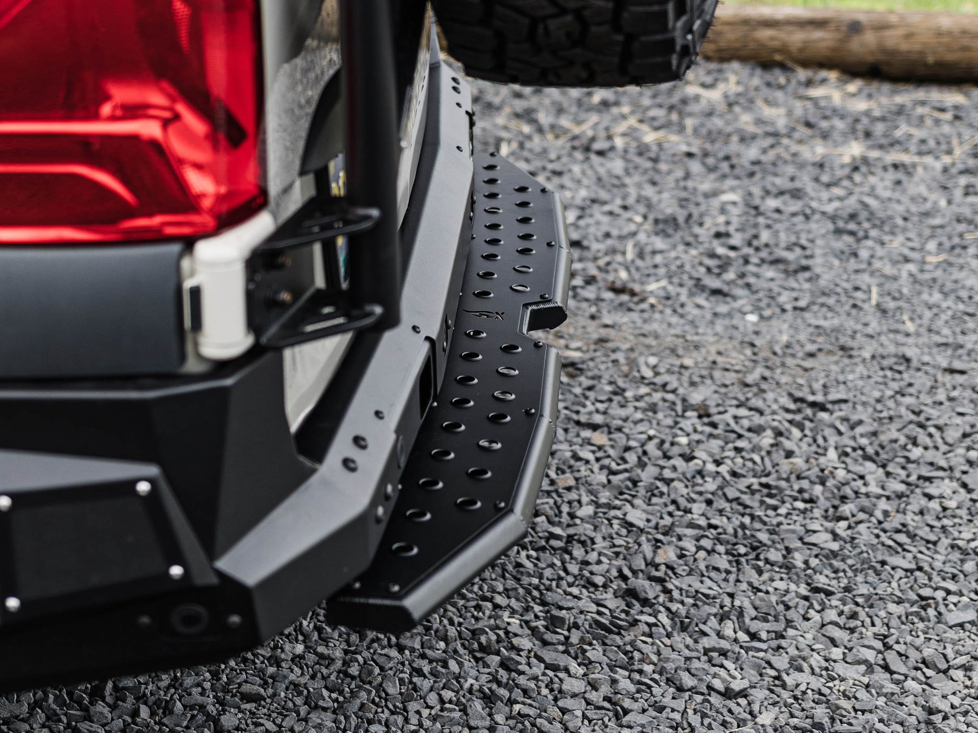 Side view of installed Sprinter Van Rear Step Plate with Sprinter Van Rear Bumper