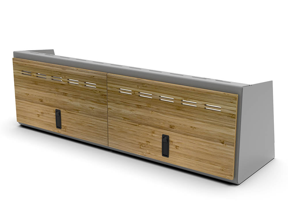 48" Upper storage cabinet for Sprinter vans with grey base and bamboo doors