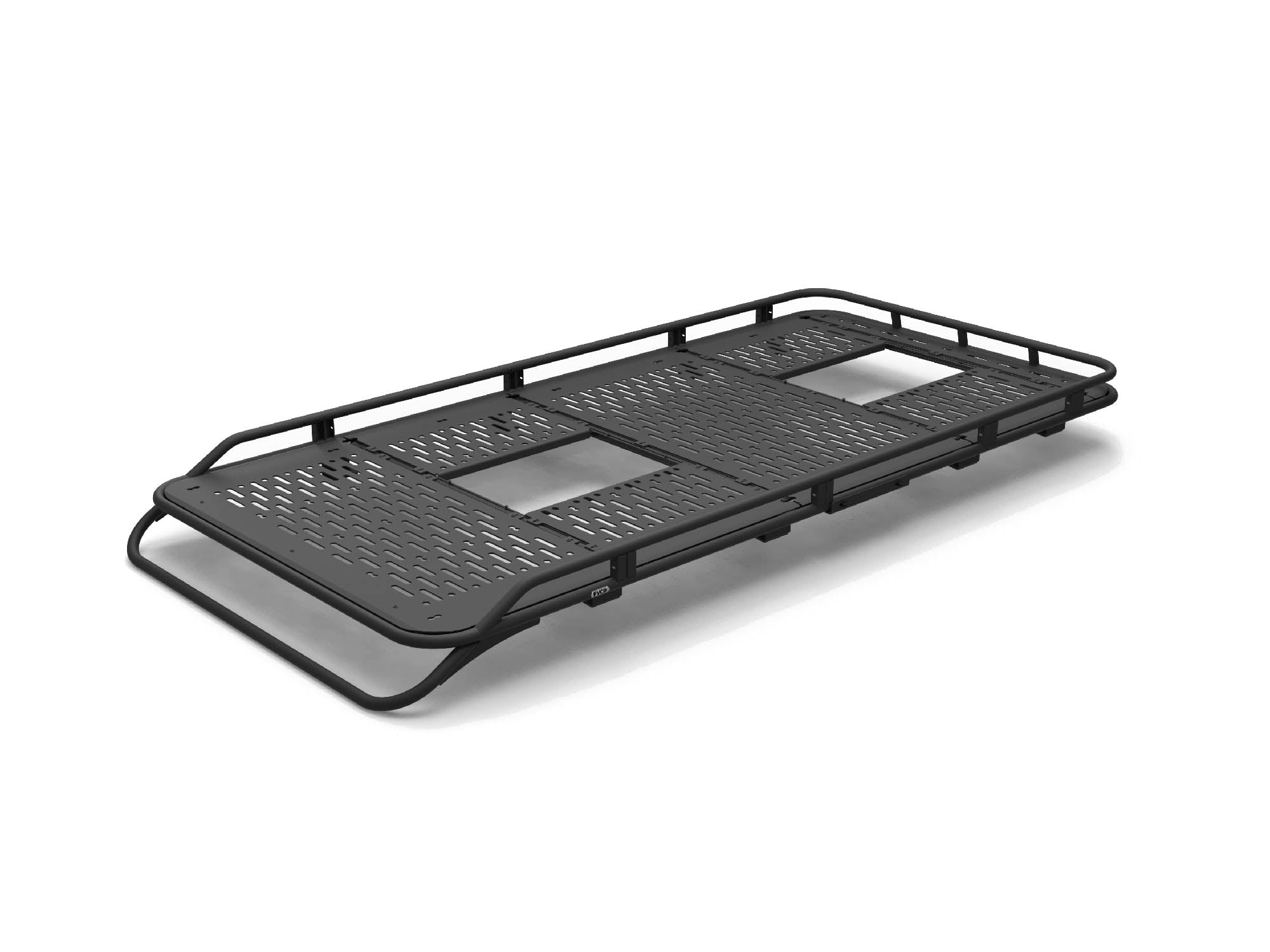 Safari Roof Rack for Transit 148" High Roof vans shown with removable panels for fans or AC removed