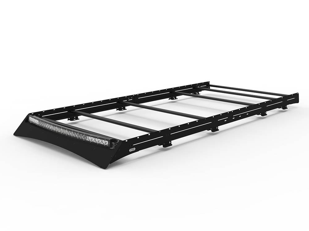 Transit 148" Mid Roof Extended Low Pro Roof Rack with light bar compatible fairing