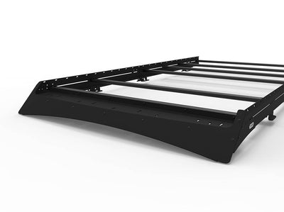 Front view of Transit 130" Mid Roof Low Pro Roof Rack with light bar compatible fairing