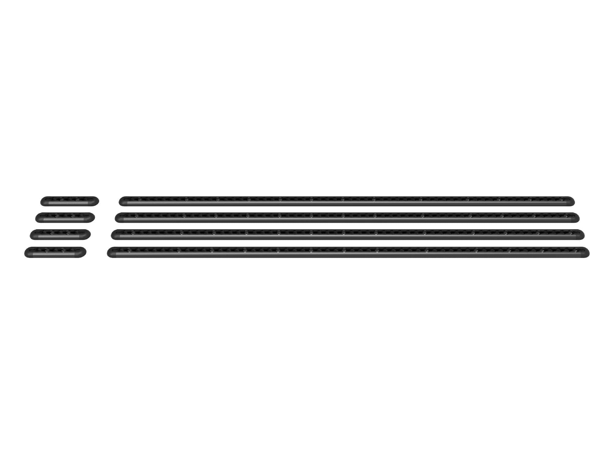 Side view of Transit Bed Bracket L-Track for Ford Transit 148 High Roof Vans with bed brackets in black finish